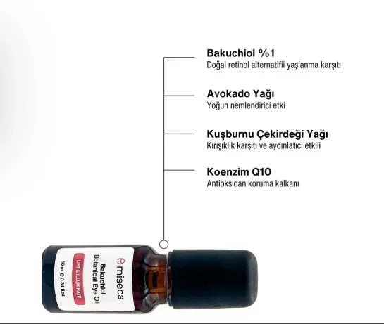 MiseCa Bakuchiol Botanical Eye Oil 10 ml - Bitkisel Göz Serumu, C Vitamini ve Q10 Destekli