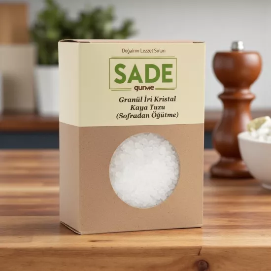 Sade Organik Granül İri Kristal Kaya Tuzu 500 gr - Doğal, Katkısız ve Mineralli | Yeşil Nokta Gurme