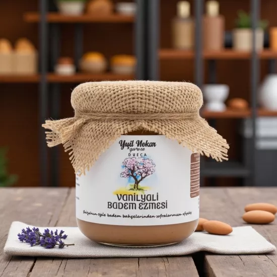 Datça Vanilyalı Badem Ezmesi 210 gr (yeni sezon ) - Şekersiz, Doğal ve Katkısız Lezzet | Yeşil Nokta Gurme